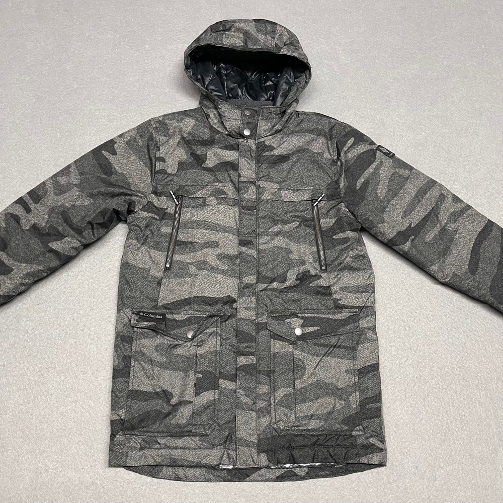 Columbia Jacket Youth Large Grey Camo Parka Barlow Pass 600 Down Fill Omni-Heat - Picture 2 of 12